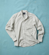 White and Navy Stripe Cotton Mandarin Collar Shirt