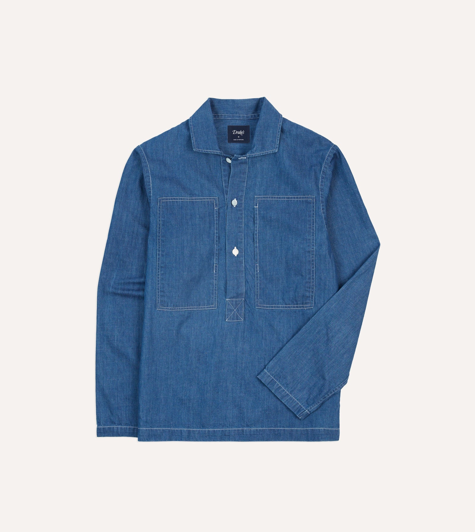 Denim Spread Collar Popover Shirt