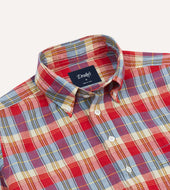 Red And Blue Madras Check Cotton Button Down Popover Shirt