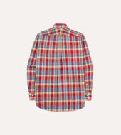 Red And Blue Madras Check Cotton Button Down Popover Shirt