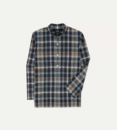 White And Yellow Madras Check Cotton Mandarin Collar Popover Shirt