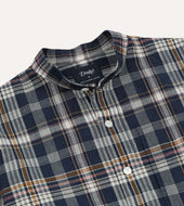 White And Yellow Madras Check Cotton Mandarin Collar Popover Shirt