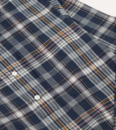 White And Yellow Madras Check Cotton Mandarin Collar Popover Shirt