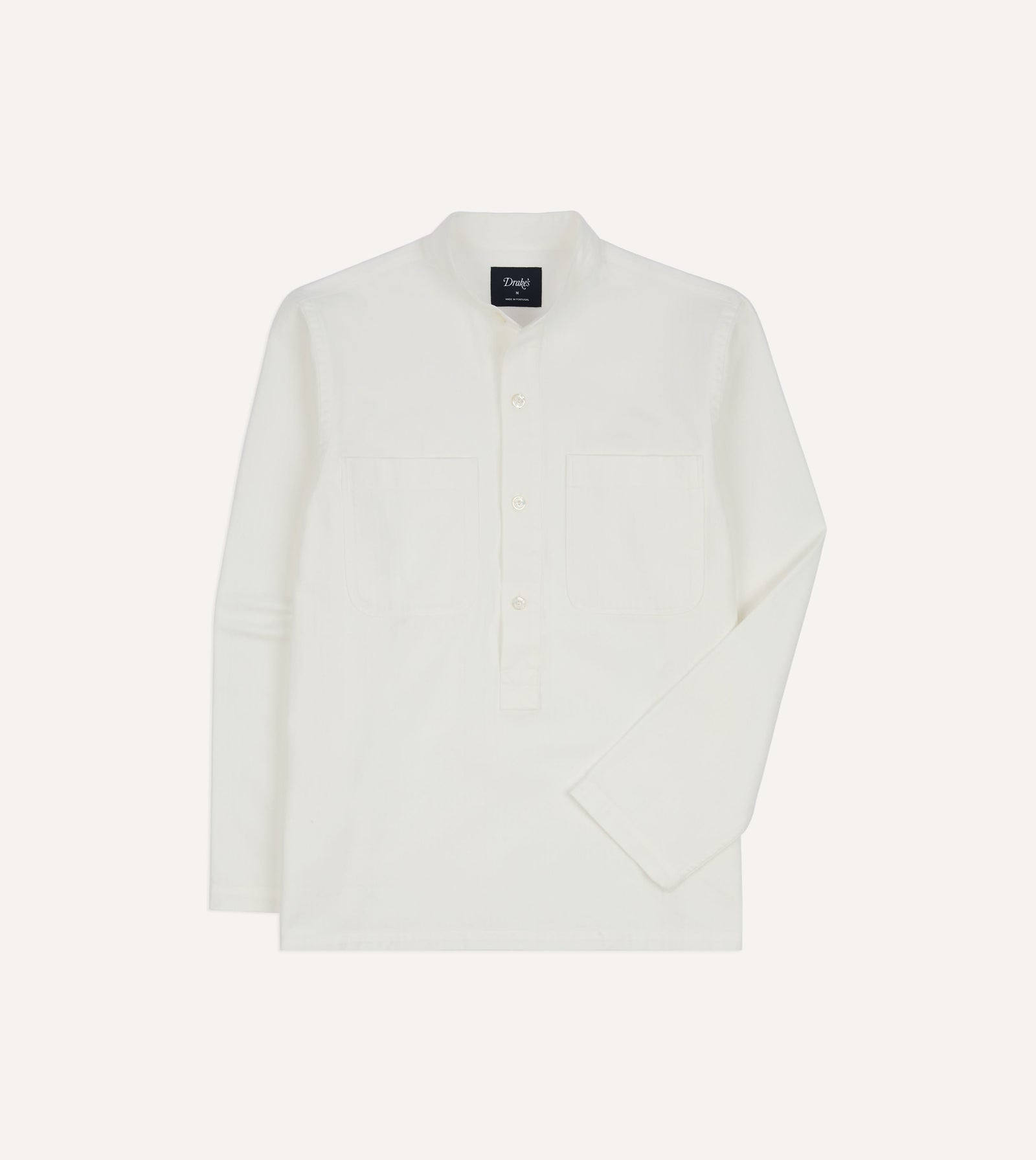 Herringbone Cotton Mandarin Collar Popover Shirt