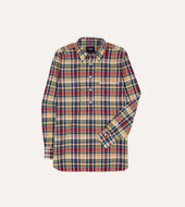 Yellow And Red Madras Check Cotton Button Down Popover Shirt