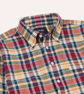 Yellow And Red Madras Check Cotton Button Down Popover Shirt