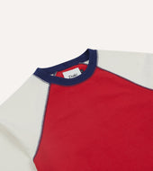 Red And Ecru Long Sleeve Raglan T Shirt