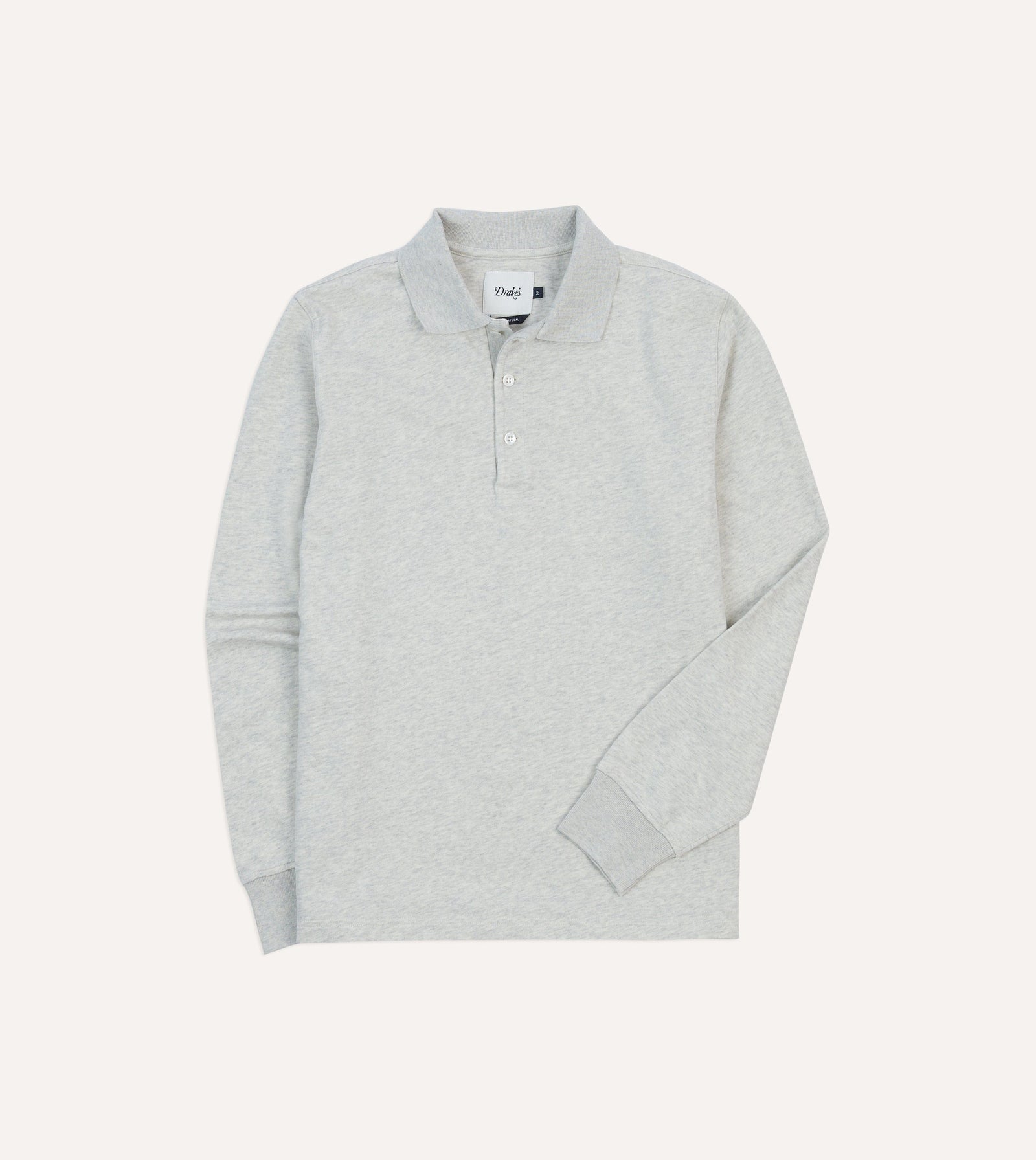 Grey Melange Jersey Cotton Long Sleeve Polo Shirt