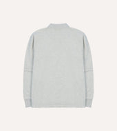 Grey Melange Jersey Cotton Long Sleeve Polo Shirt
