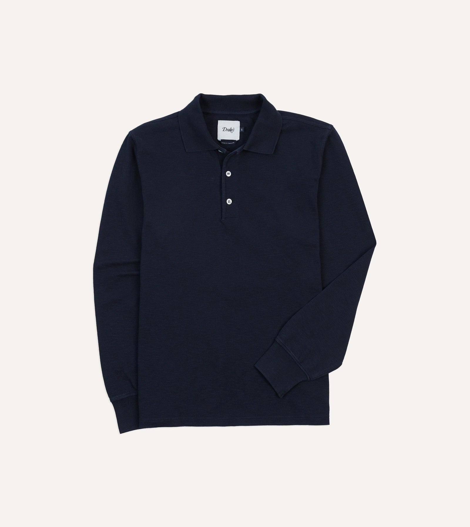 Pique Cotton Long Sleeve Polo Shirt