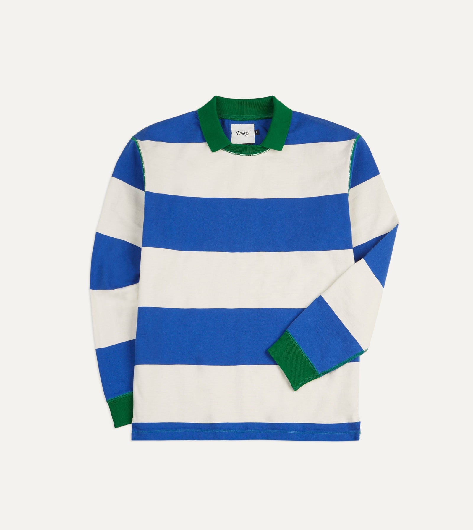 And White Wide Stripe Mock Collar Long Sleeve Jersey
