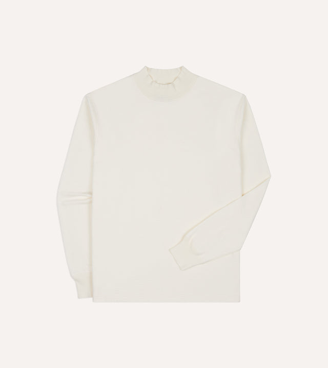 Antique White Cotton Long-Sleeve Mock Neck Hiking T-Shirt