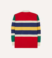 Red Yellow And Navy Multi Stripe Cotton Rugby Shirt