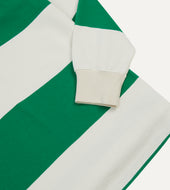 Green And White Stripe Cotton Mandarin Collar Rugby Shirt