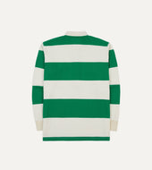 Green And White Stripe Cotton Mandarin Collar Rugby Shirt