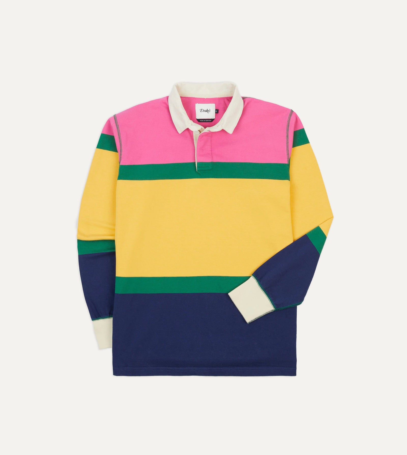 Pink Green Yellow And Navy Multi Stripe Cotton Rugby Shirt