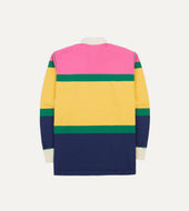 Pink Green Yellow And Navy Multi Stripe Cotton Rugby Shirt