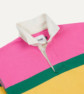 Pink Green Yellow And Navy Multi Stripe Cotton Rugby Shirt