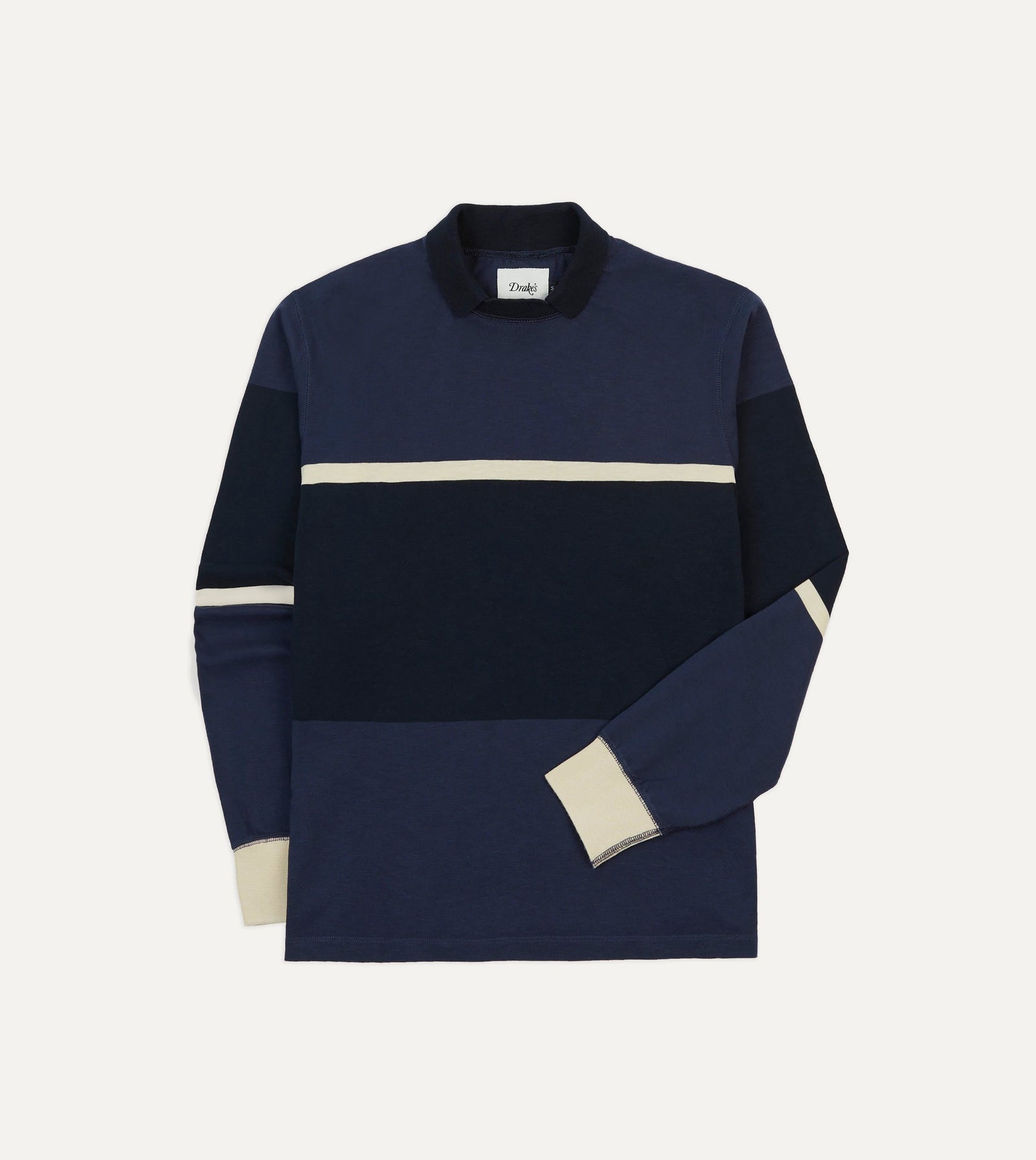And Ecru Stripe Mock Collar Long Sleeve Jersey