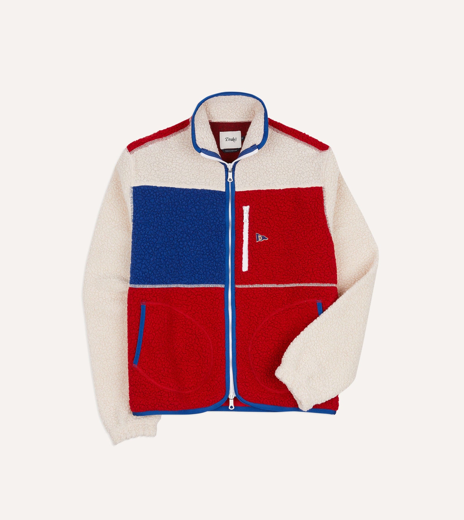 Red And Blue Boucle Wool Zip Fleece Jacket