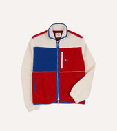 Ecru, Red and Blue Boucle Wool Zip Fleece Jacket