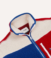 Red And Blue Boucle Wool Zip Fleece Jacket