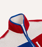 Red And Blue Boucle Wool Zip Fleece Jacket