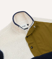 Ecru And Khaki Boucle Wool Half Zip Fleece Jacket