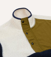 Ecru And Khaki Boucle Wool Half Zip Fleece Jacket