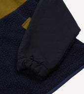 Ecru And Khaki Boucle Wool Half Zip Fleece Jacket