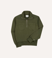Green Cotton Quarter Zip Collared Sweatshirt