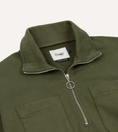 Green Cotton Quarter Zip Collared Sweatshirt