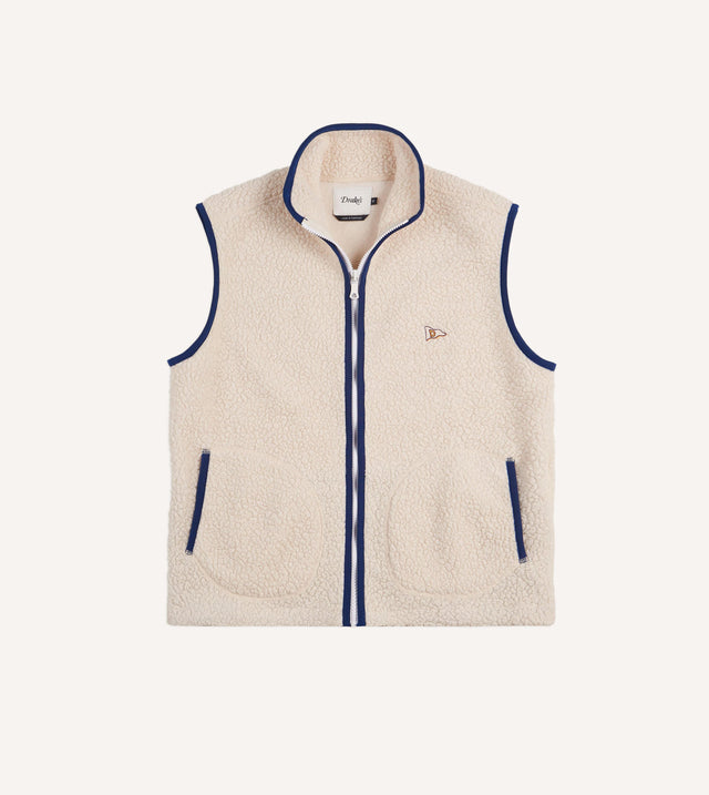 Ecru Boucle Wool Zip Fleece Vest