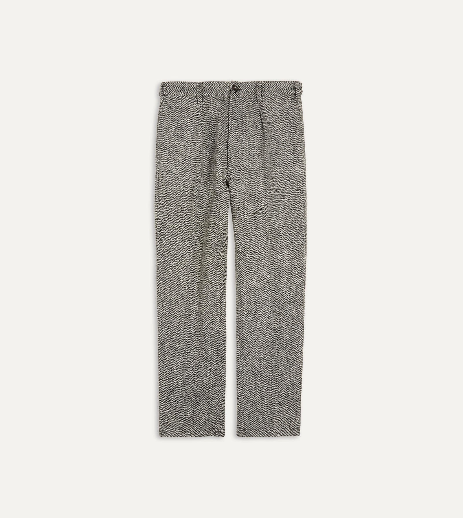 Grey Herringbone Harris Tweed One Pleat Games Trousers