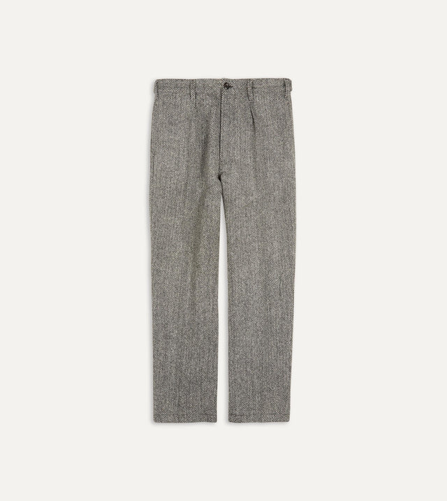 Grey Herringbone Harris Tweed One Pleat Games Trousers