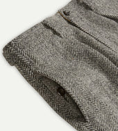 Grey Herringbone Harris Tweed One Pleat Games Trousers