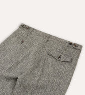 Grey Herringbone Harris Tweed One Pleat Games Trousers