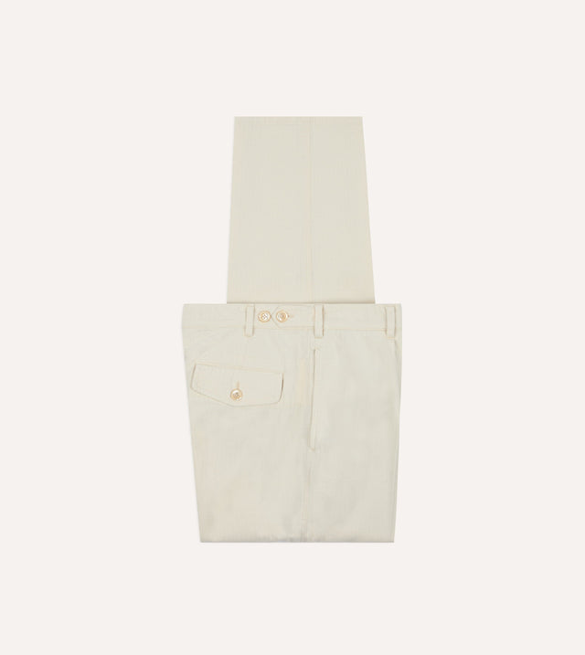 Ecru Herringbone Twill Cotton Games Trouser