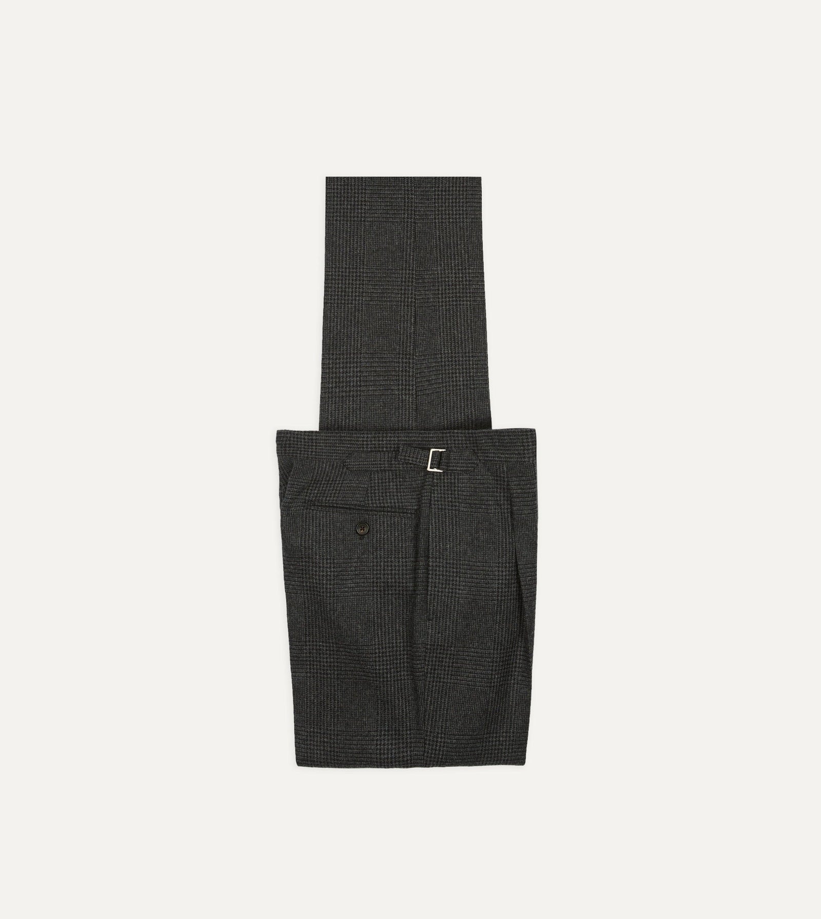 Grey Prince Of Wales Check Wool Flannel Single Pleat Trouser