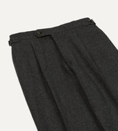 Grey Prince Of Wales Check Wool Flannel Single Pleat Trouser