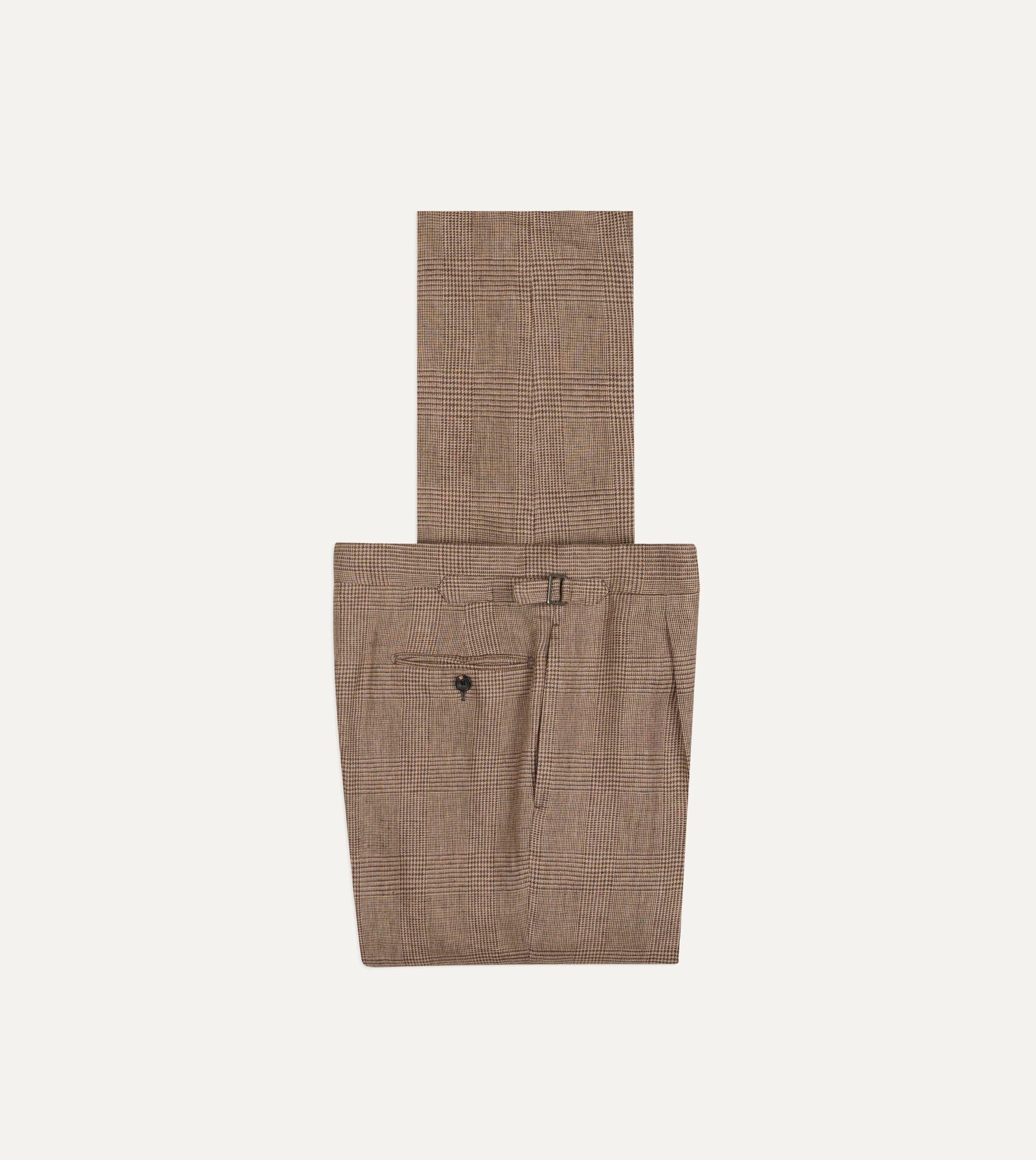 Prince Of Wales Check Linen Single Pleat Trouser