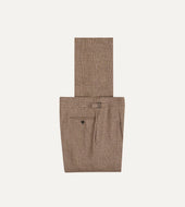 Brown Prince of Wales Check Linen Single Pleat Trouser