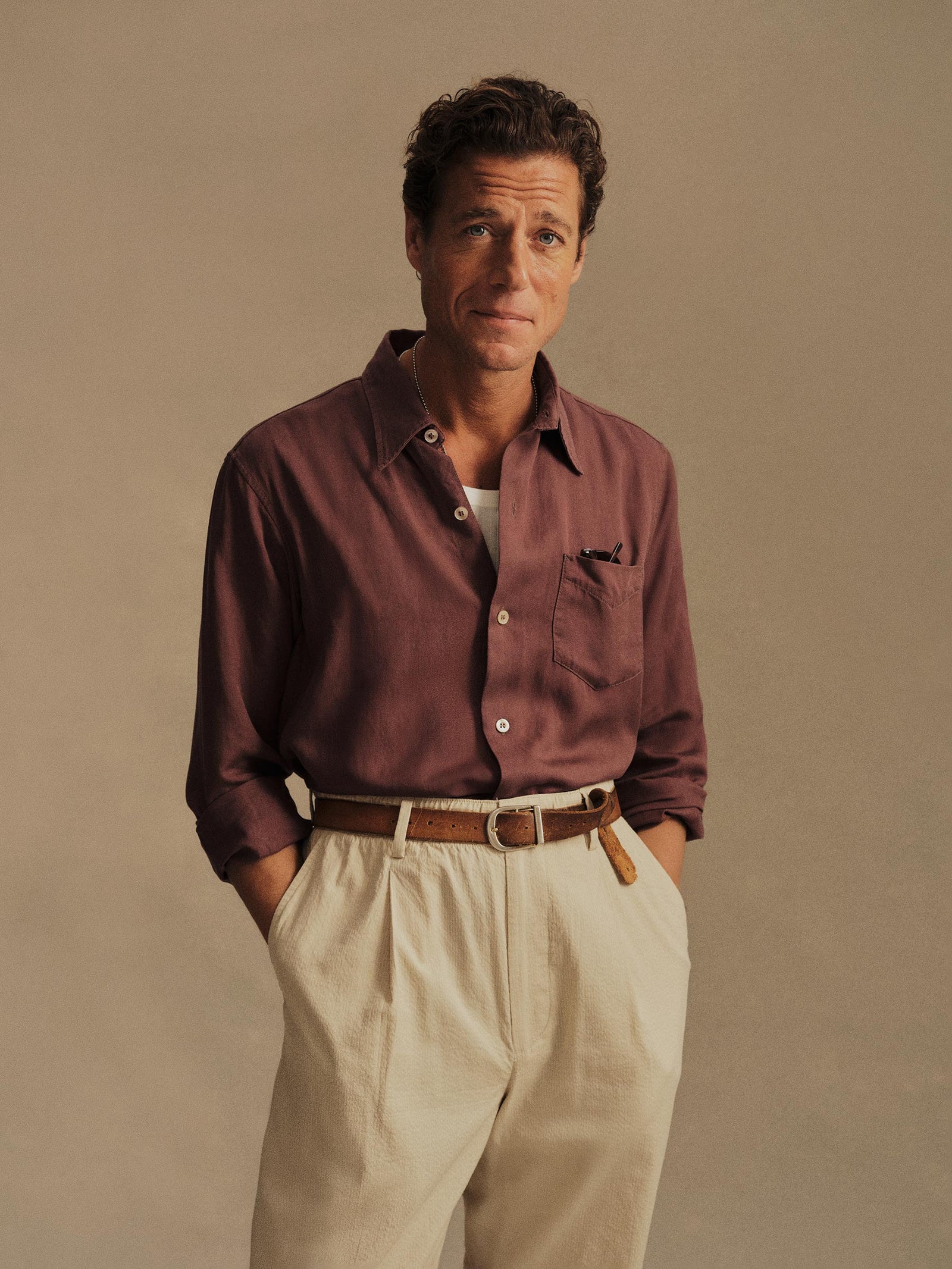 Burgundy Draped Linen Lounge Lizard Shirt
