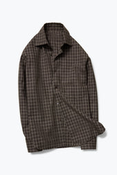 Spread Collar Shirt Check Wool Silk Linen