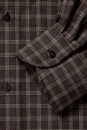 Spread Collar Shirt Check Wool Silk Linen