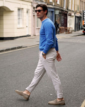 Men's Oxford Round Neck Cashmere Jumper Sunshine Blue