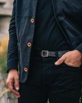 OGL Obbies Square Buckle Leather Belt - Full Dyed Black