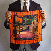 Ukiyo E Silk Pocket Square Beni Chochin 40x40cm