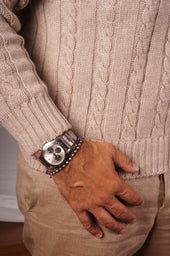 Beige Cashmere Braided Turtleneck