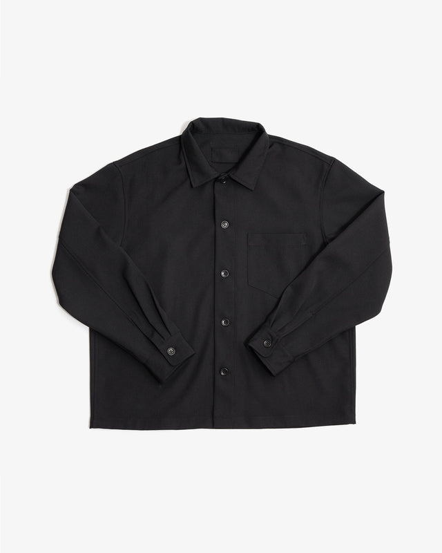 TRAVAIL SHIRT - BLACK MEDIUMWEIGHT WOOL GABARDINE